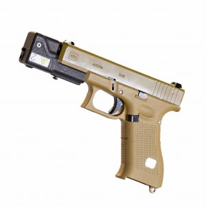 Replika pistoletu ASG Glock 19X z dwoma magazynkami, z modułem laserowym (przystosowana do systemu POJEDYNEK) - kolor brązowy 